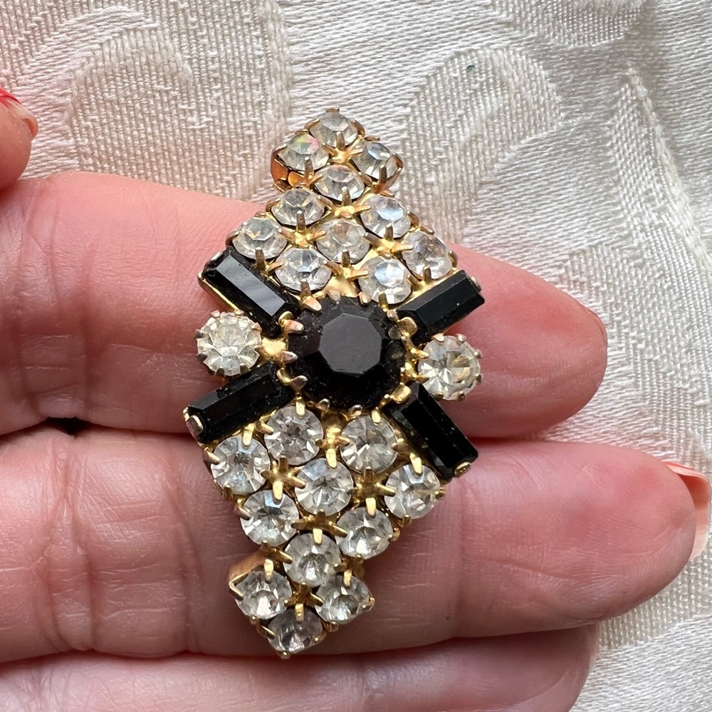 Vintage Gold-Tone Black & Crystal Pierced Earrings